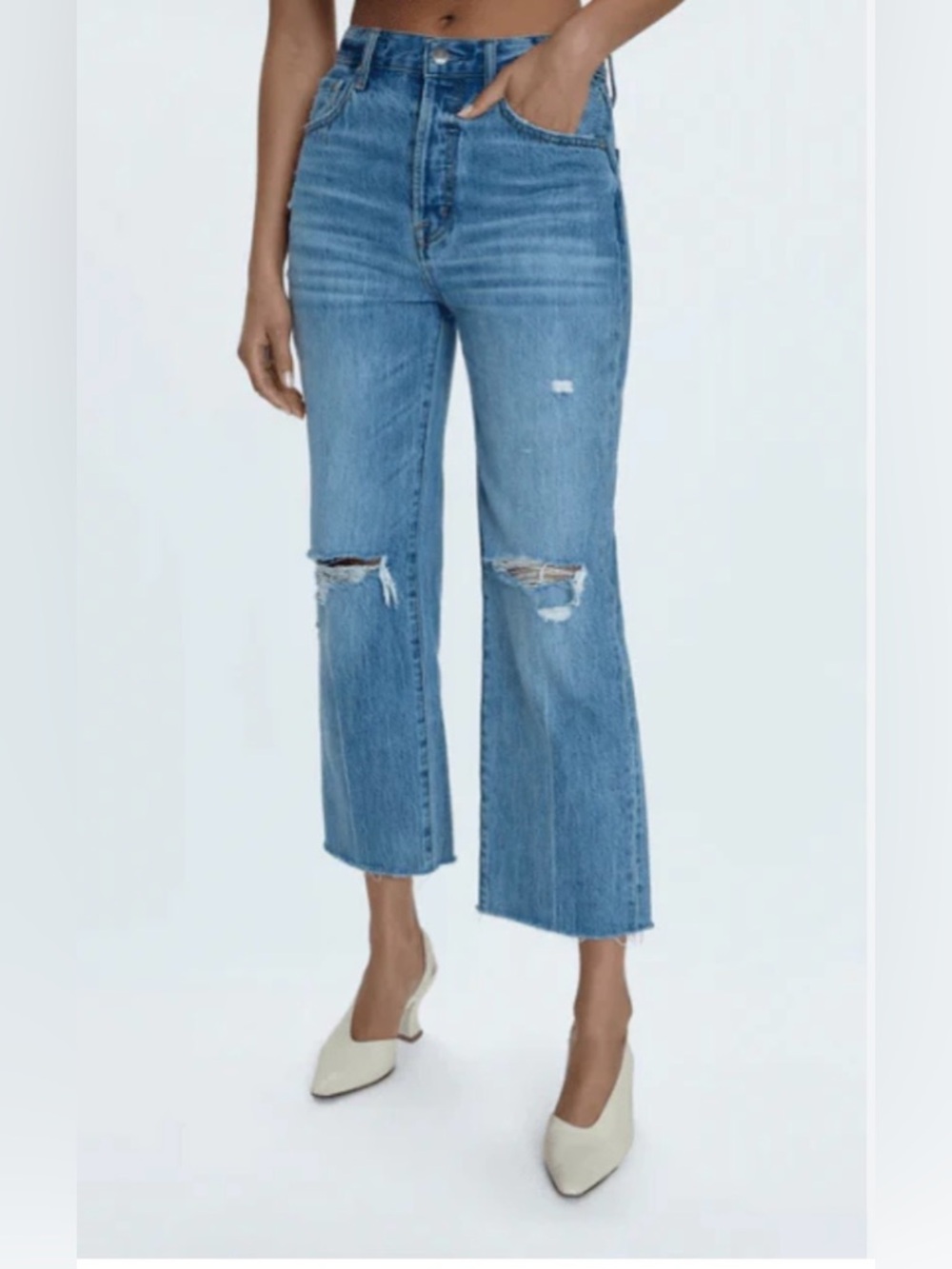 NWT Pistola Denim Cassie Super High Rise Straight Crop Jeans in surf distressed